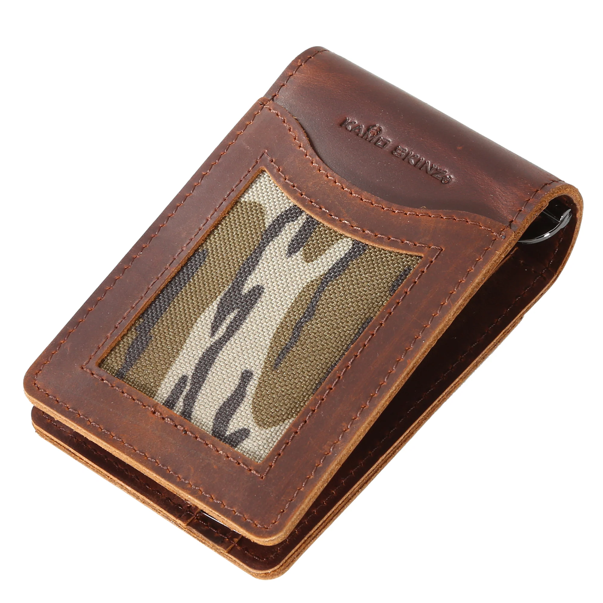 Leather Folding Money Clip Wallet with Mossy Oak? Original Bottomland?