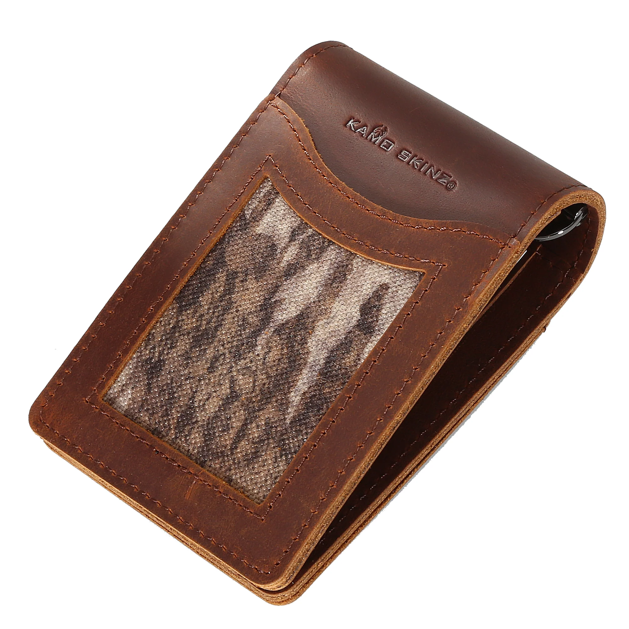 Leather Folding Money Clip Wallet with Mossy Oak? New Bottomland?